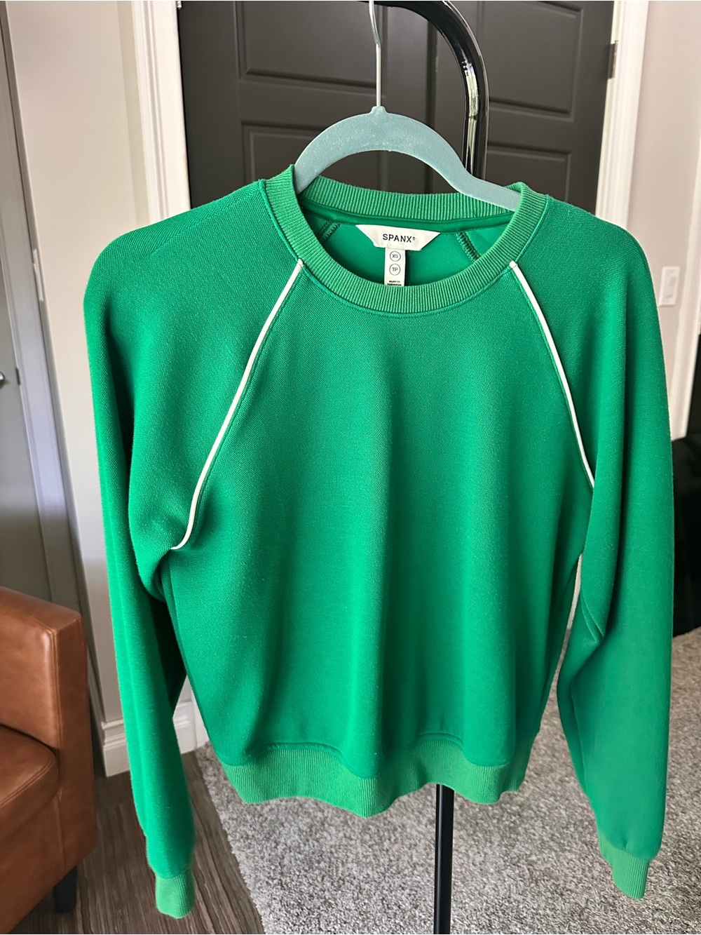 SPANX Green Women's Crewneck Sweatshirt with White Trim